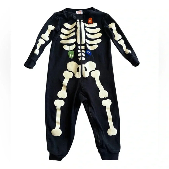 Gymboree Baby Halloween Skeleton Zip Pajamas Costume Sleeper Black 12–18 Months - Picture 1 of 5